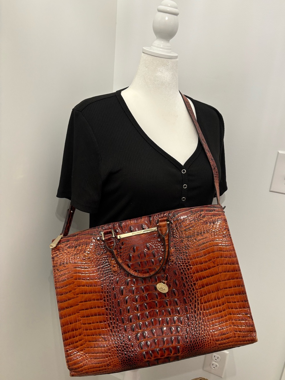 Large Brahmin Brown Leather Business Tote Bag